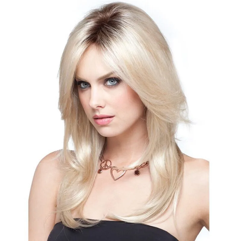 Long Straight wig with Bangs Wig Light Blonde Synthetic Hair wigs Women's Party Wigs