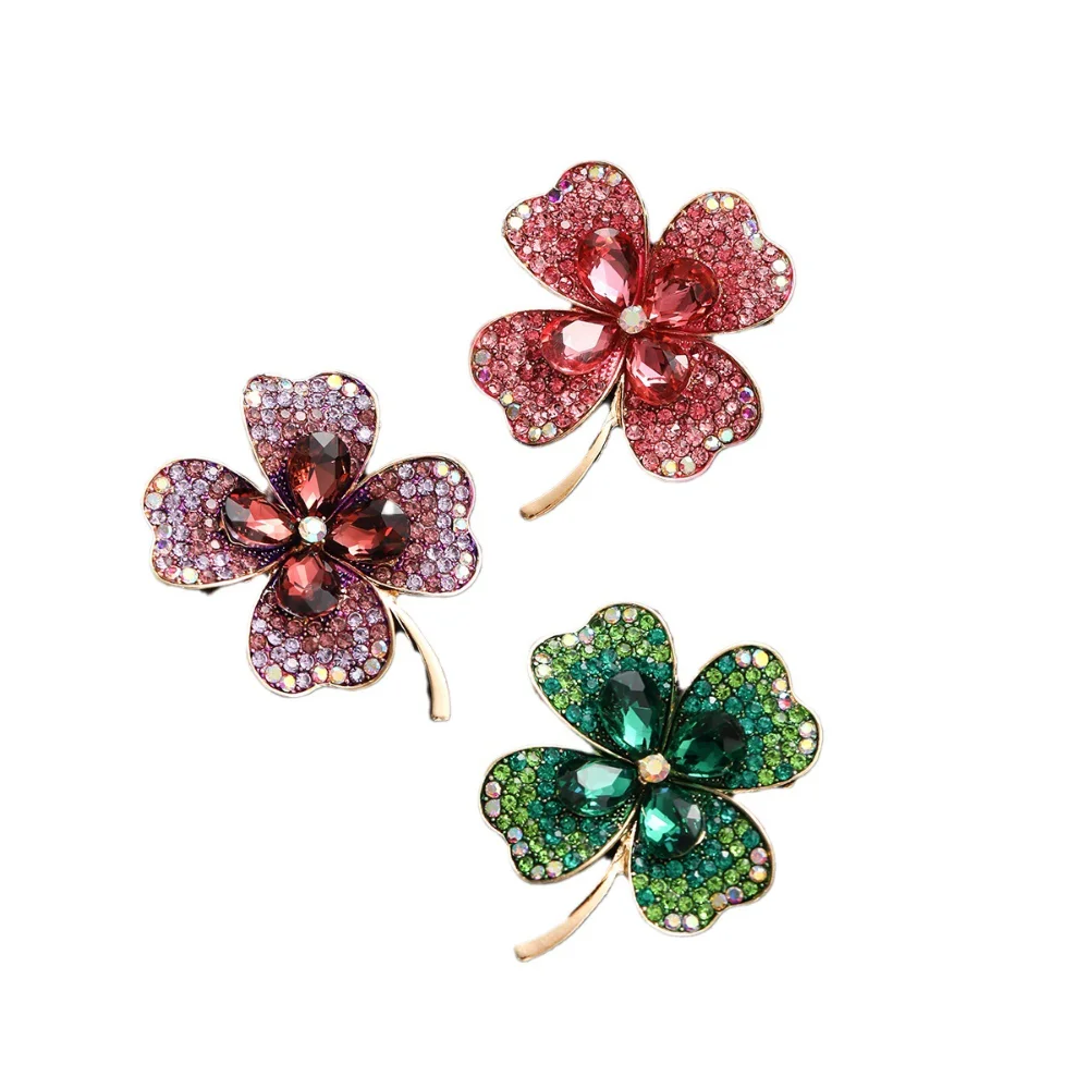 Colorful Treasure Clover Brooch Forest Plant Clover Brooches Workplace Commuting Suit Coat Pins Temperament Accessories