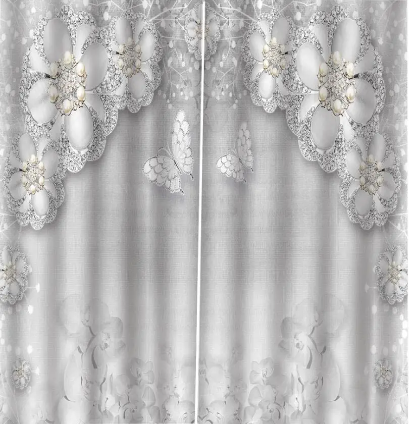 Diamond flower curtains sliver Blackout curtains Rhinestone curtain 3D Window Curtain Luxury living room decorate Cortina