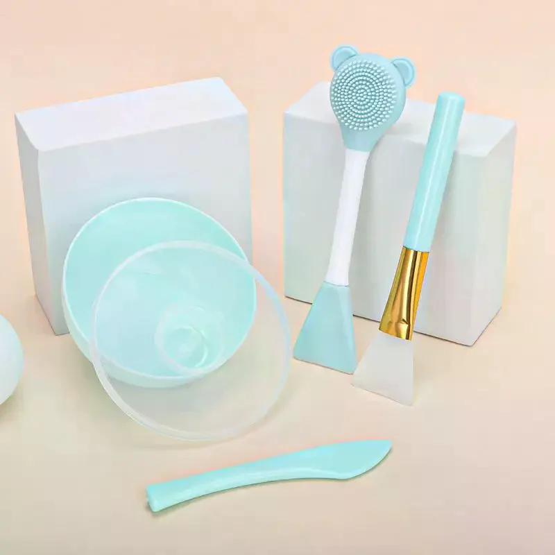 4pcs Face Mask Mixing Bowl Set, DIY Facemask Mixing Tool Kit, Facial Mask Bowl Stick Spatula Silicone Soft Face Brushes