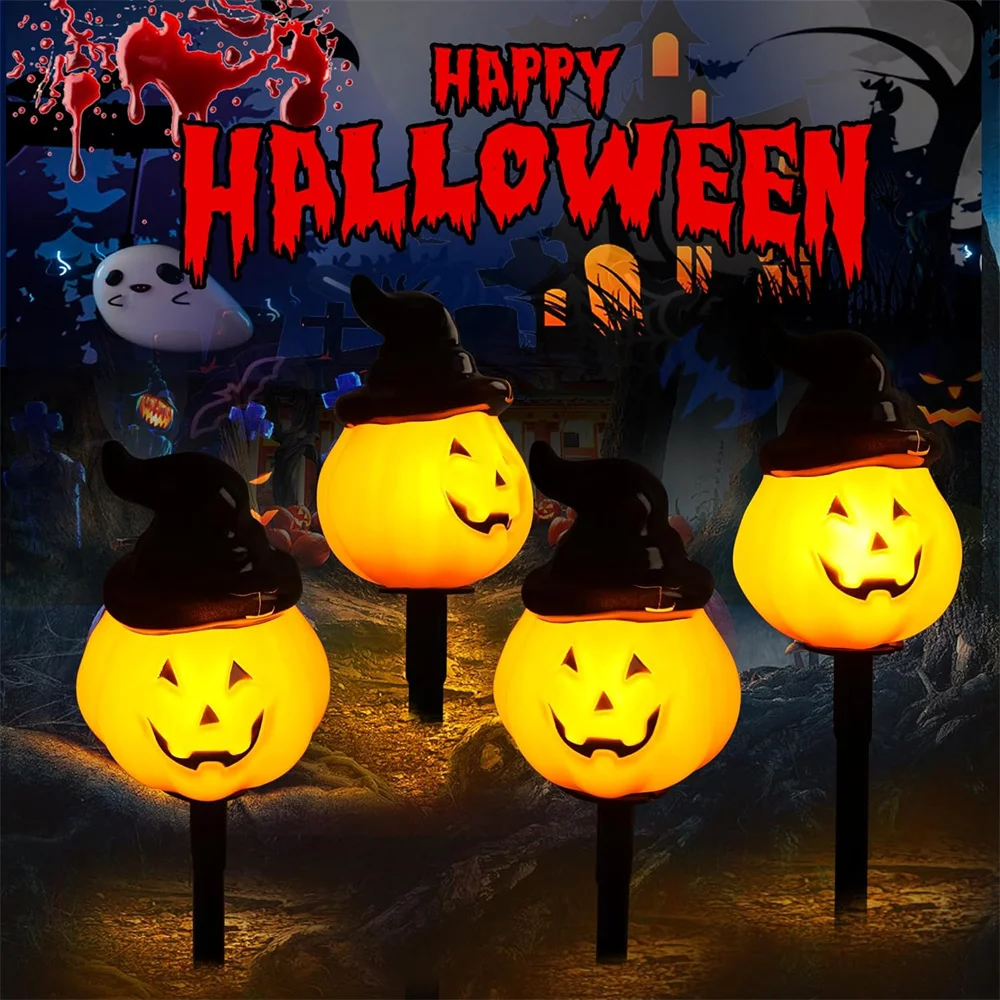 Halloween Hat Pumpkin Stakes Lights for Outdoor Driveway Walkway Garden Lawn Decor String Lights Lanterns for Holiday Party 641