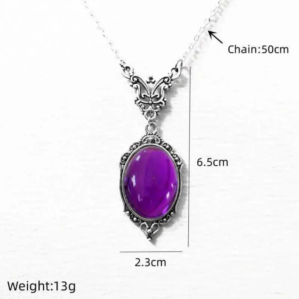 Temperament Luxury Oval Lacework Quartz Amethyst Pendant Necklace for Women Fashion Retro Victoria Witch Collar Chain Jewelry
