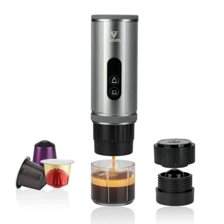 

Portable Espresso Machine 12V for Camping, Traveling, Car Driving: Stainless Steel Black with Fast Self-Heating 15000mAh Batter