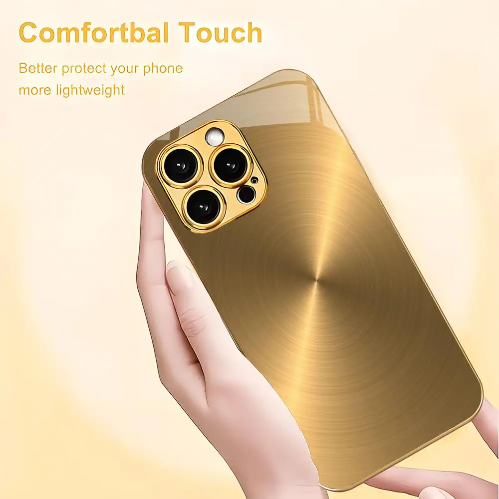 

Luxury Gold Brushed Metal Texture Phone Case，for iPhone17 16 11 15 12 13 14 Pro Max Case 17 Air，Stylish Shockproof Hard Cover