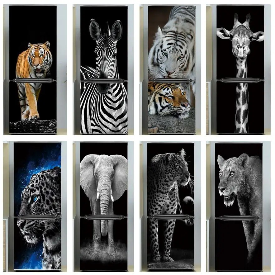 Black Bottom Animal Refrigerator Sticker Self-stick Waterproof Fridge Cover Film Custom Mural Furniture Door Decoration Posters