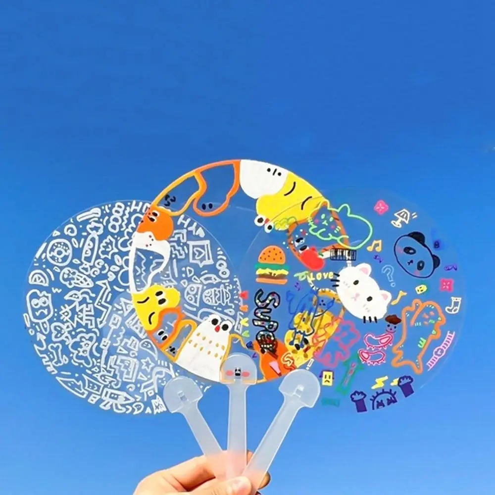 Multi-functional Plastic Transparent Fan Round Handheld Blank Painting Fans Thicken Unfinished Handicrafts DIY