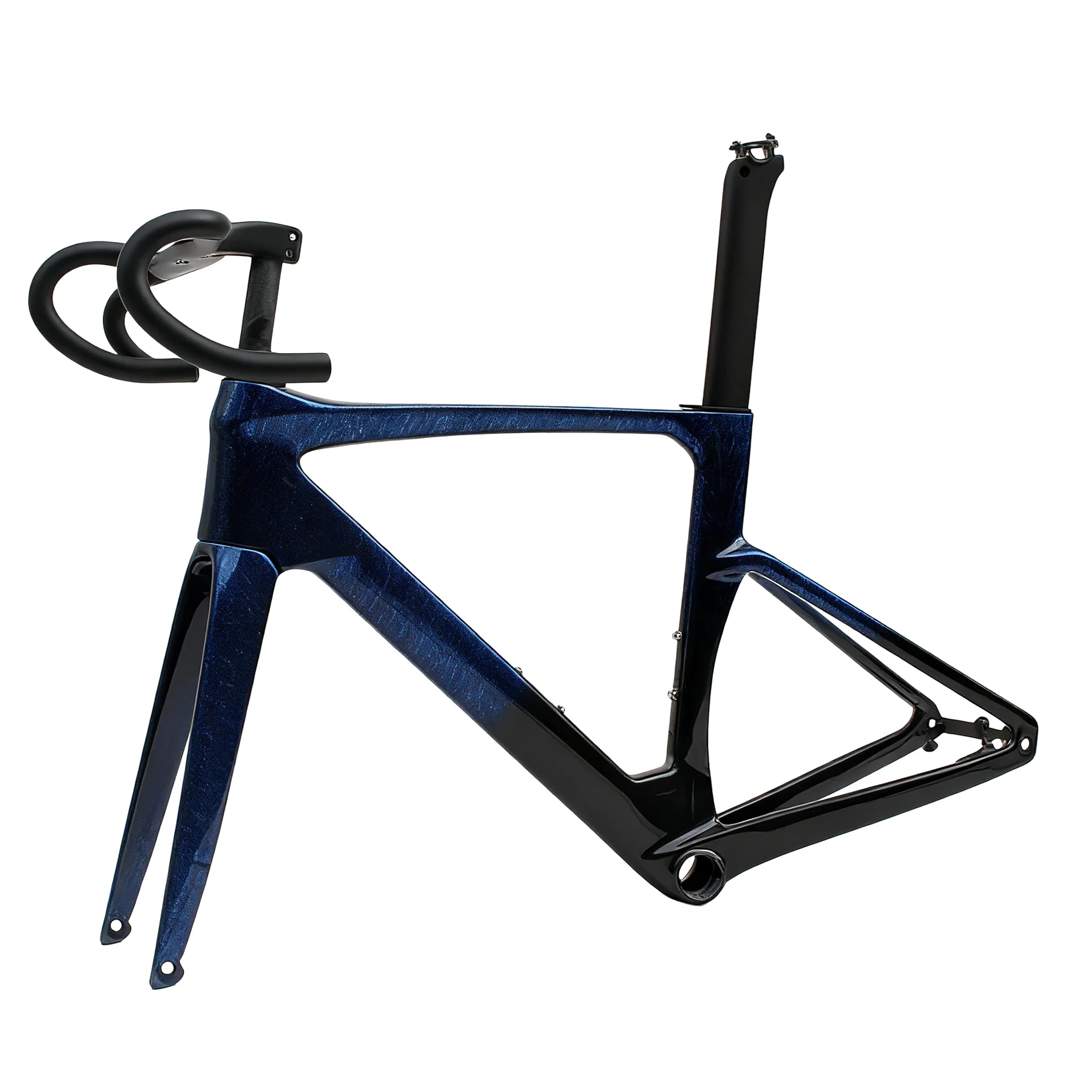 

Blue Carbon Road Thru Axle Frameset Gravel Bike Frame Internal routing with a Integrated Handlebar