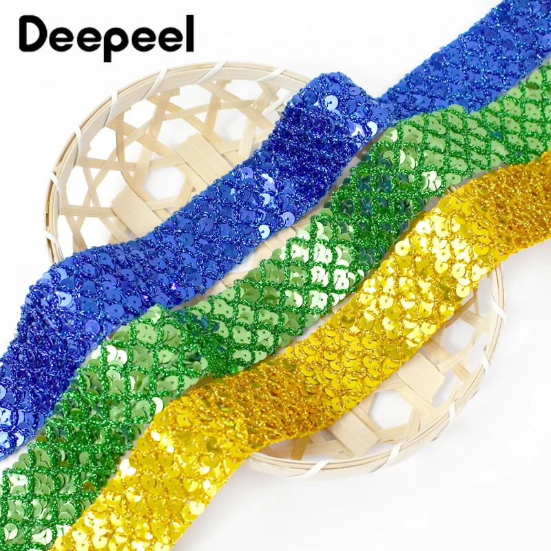 2/5/10M Deepeel 15/20/35mm Sequins Lace Trim Garment Decoration Ribbon fabric Dress Wedding Tape DIY Handmade Sewing Accessories