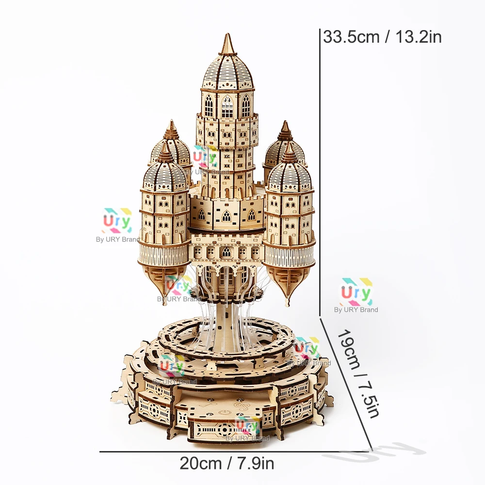 3D Wooden Puzzle House Royal Electric Rotating Sky Castle With Light Assembly Toy For Adult DIY Model Decoration for Gifts