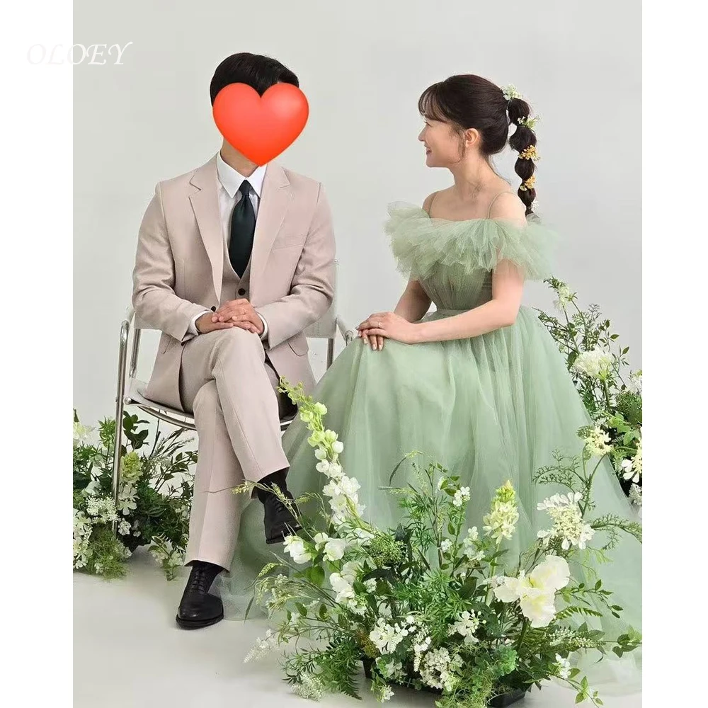 

OLOEY Wedding Dresses A-line Off the Shoulde Floor-Length Tulle Bridal Gown Custom Made Ruffle Photo Shoot Dress Korea Green