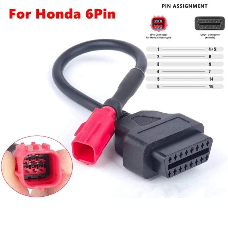 Kabel diagnostik sepeda motor, alat kabel diagnostik sepeda motor kabel 4Pin/6Pin terbaru untuk Honda 4Pin 6Pin ke OBD2 16 Pin