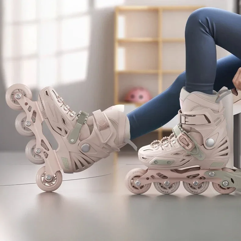 

Adjustable Inline Skates Kids Girls Boys Beginner Roller Skating Shoes Single Row Light Up Wheels Aurora Style for Youth Adults