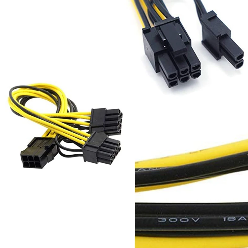 Cabo de alimentação adaptador pcie de 6 pinos para duplo 8 (6 + 2) pinos, cabo de extensão divisor gpu vga y para placa de vídeo gráfica