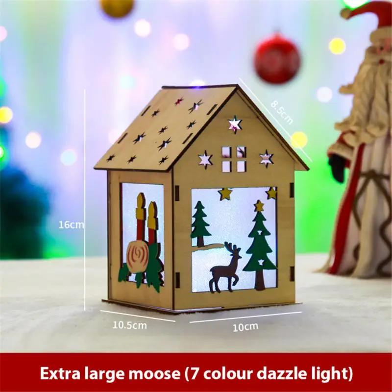 Christmas Wooden House Desk Topper Table Decor Desktop Decor Christmas Ornaments LED Light Wood House Durable Easy To Use