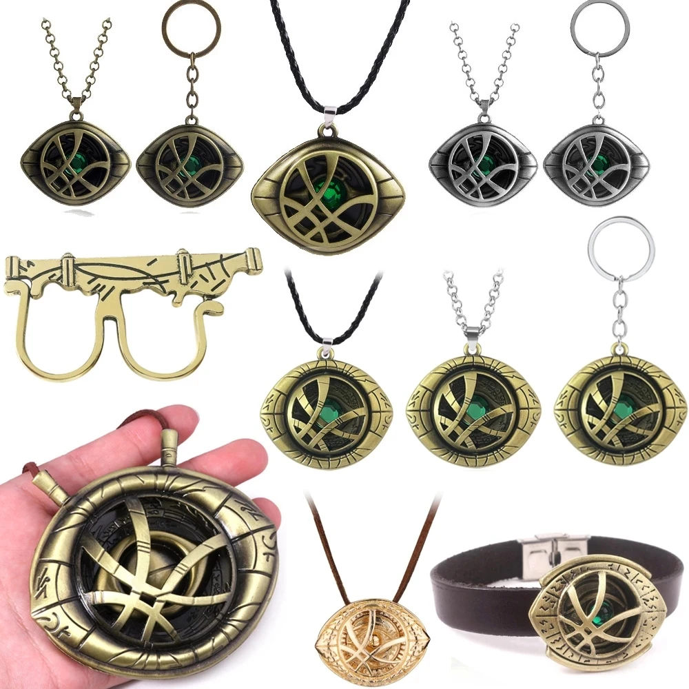 Marvel Avengers Vintage Necklace Cosplay Eye 0f Agamotto Rotatable Pendant Ring Movie Dr. Strange Necklace Christmas Props Gifts