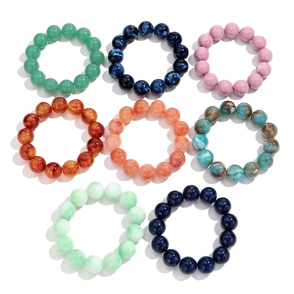 Böhmische Acryl-Armbänder mit bunten, marmorierten, elastischen, runden Perlen, trendige, geometrische, stapelbare Armreifen, Schmuck für Damen – Detail 10