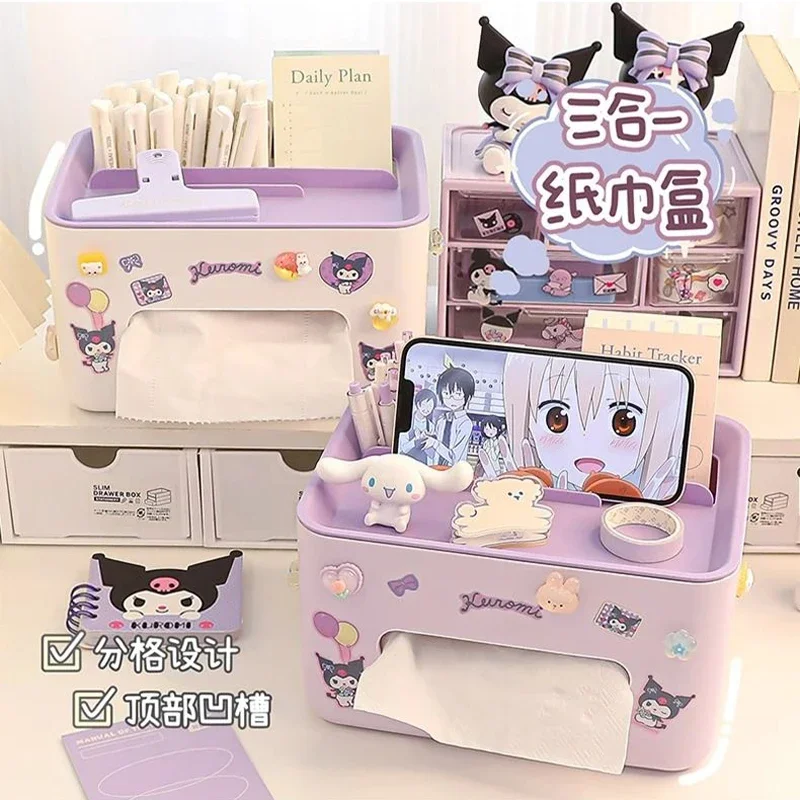 

Sanrio Kawaii Kuromi Creative Storage Box Anime Cartoon Fashion Exquisite Ins Style High-looking Office Home Desktop Paper Box