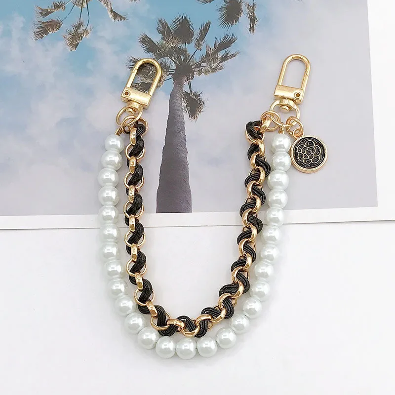 Pearl Double Chain Bag Chain Decorative Bag Handle Mobile Phone Lanyard Purse Belt Imitation Short Exquisite Double Layer Chain