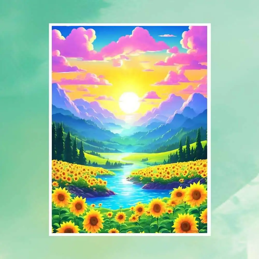 

Sunflower Landscape Embroidery Sale Nature Cross Stitch Sets Nature 11Ct Picture Printed