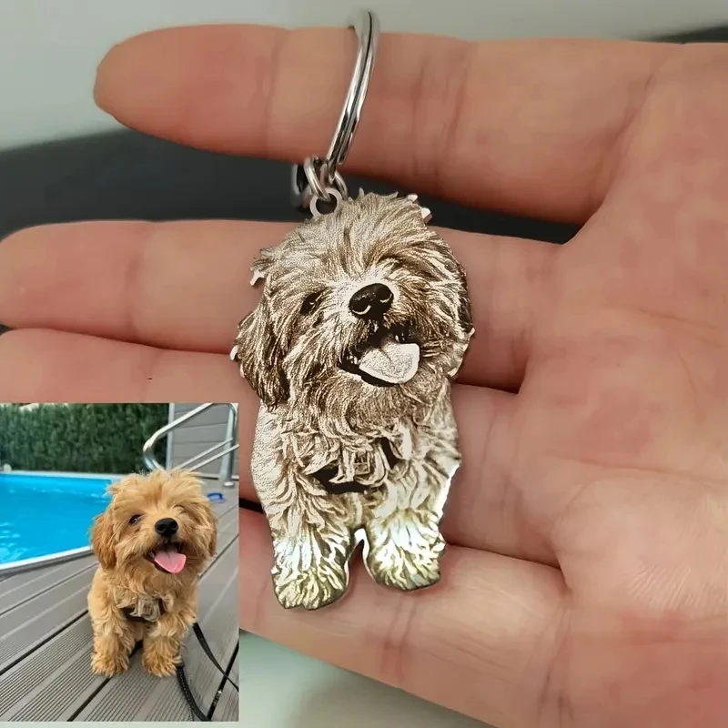 

Personalized Customized Pet Cat Dog Portrait Photo Exquisite Key Chain Stainless Steel Cute Animal Design Pendant Jewelry Gifts