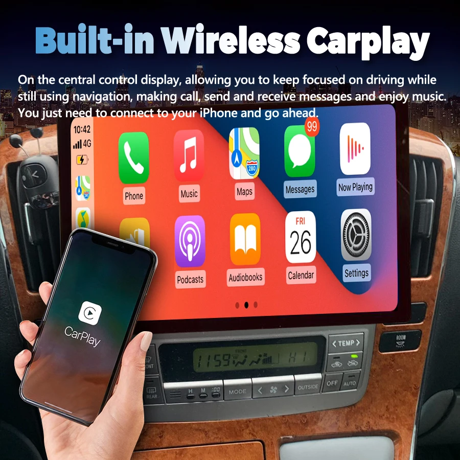 13.3inch Screen Android Carplay For Toyota Alphard Elfa A10 2002 2003 2008 2009 Stereo Auto Radio Car Multimedia Player GPS Navi