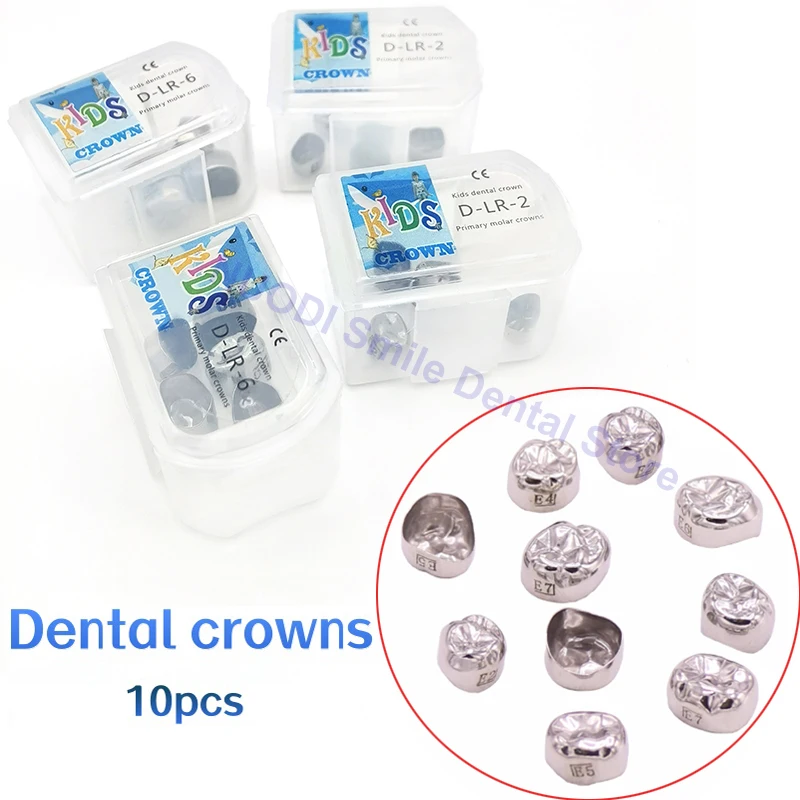 

10Pcs/2box Dental Kids Teeth Crowns Dentistry Material Dental Preformed Baby Primary Molar Crown Stainless Steel Temporary Crown