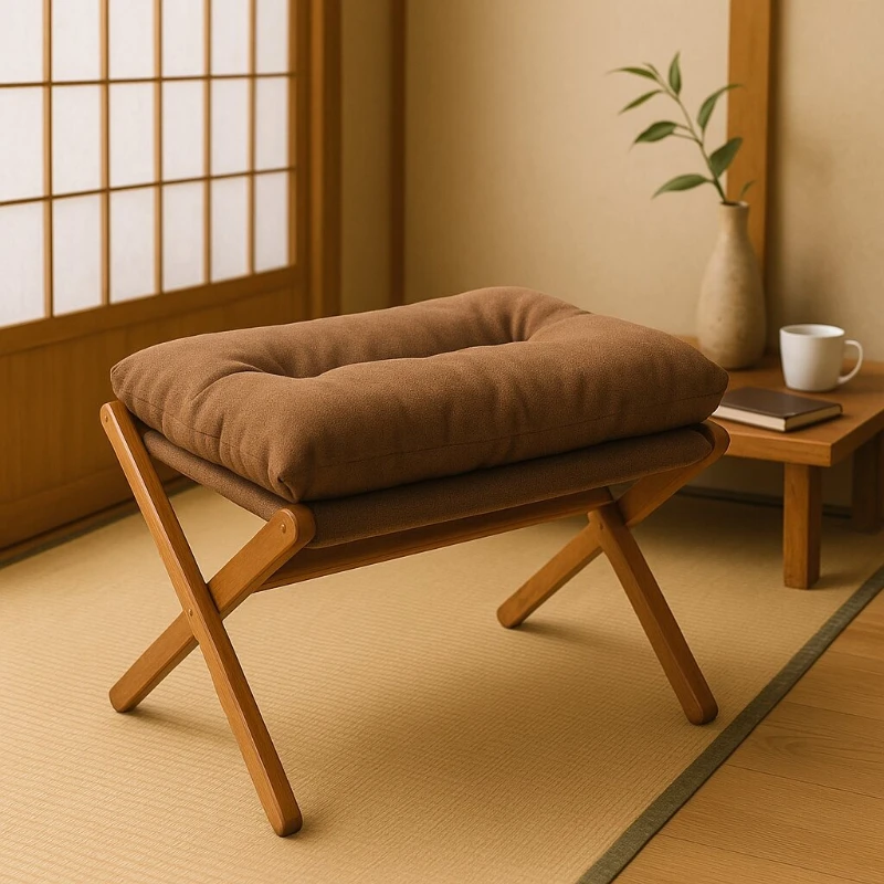

Creative Foldable Low Stool Imitation Cashmere Footrest Widen Sofa Bench Detachable Cushion Stepping Seat for Home Decor