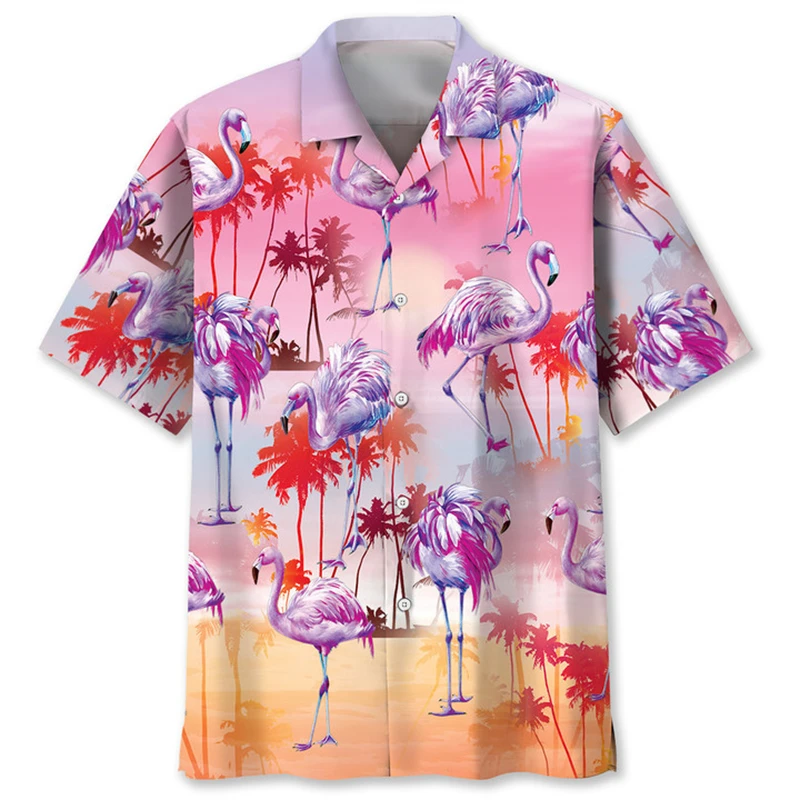 

Animal Flamingo 3D Print Beach Hawaiian Shirts For Men Summer Flower Casual Shirt Short Sleeve Tops Loosed Camisa Women Blouse