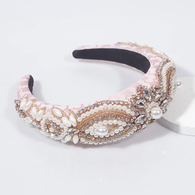 Catwalk Luxury Personality Pink Color Rhinestone Headband New Baroque Fashion Crystal Beads Headband For Women Wholesale