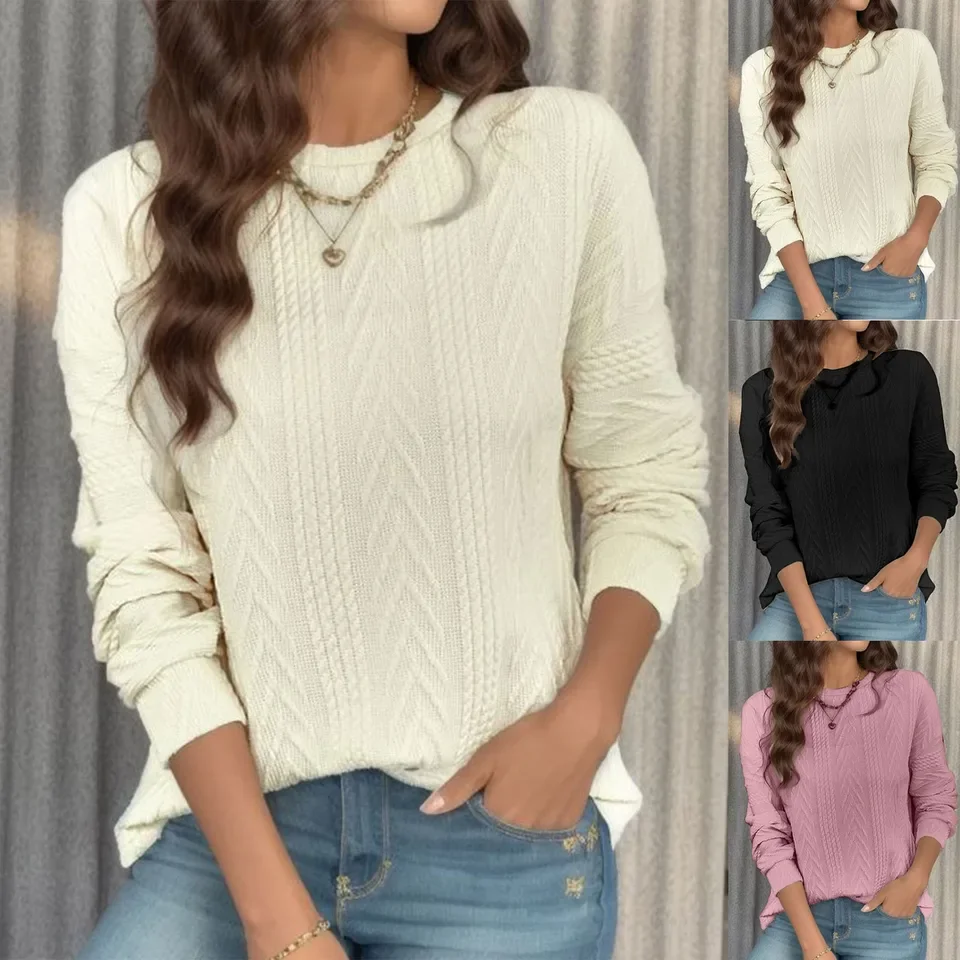 Athleisure فضفاض صالح كابل متماسكة سترة الصلبة متماسكة كابل سترة خمر البلوز للجنسين Crewneck متماسكة أعلى كوزفاتا نسائية #4