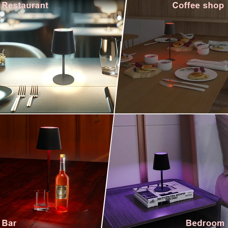 RGB Table Lamp with USB Type-C Charging Port RGB Adjustable Desk Lamp Rechargeable Cordless LED Night Light For Bedroom Outdoors