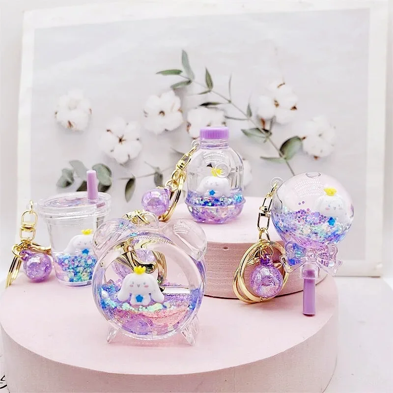 سلاسل مفاتيح Miniso Sanrios My Melody Kuromi، قلوب البنات، Kawaii، دمى عائمة بالزيت، ملحقات حقيبة الظهر، هدايا المهرجانات