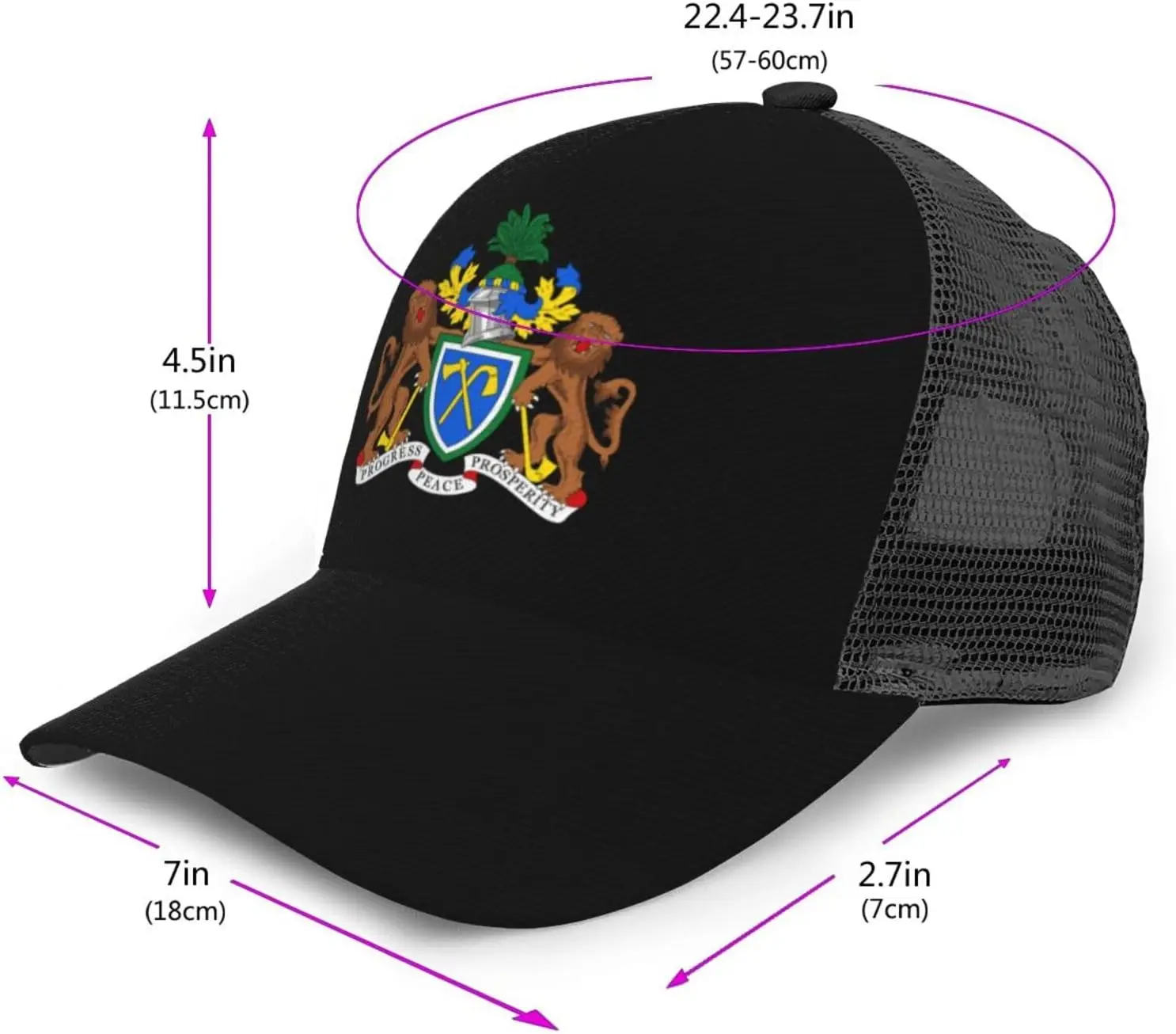 Coat of Arms of The Gambia Baseball Caps Unisex Adjustable Outdoor Breathable Mesh Baseball Hat