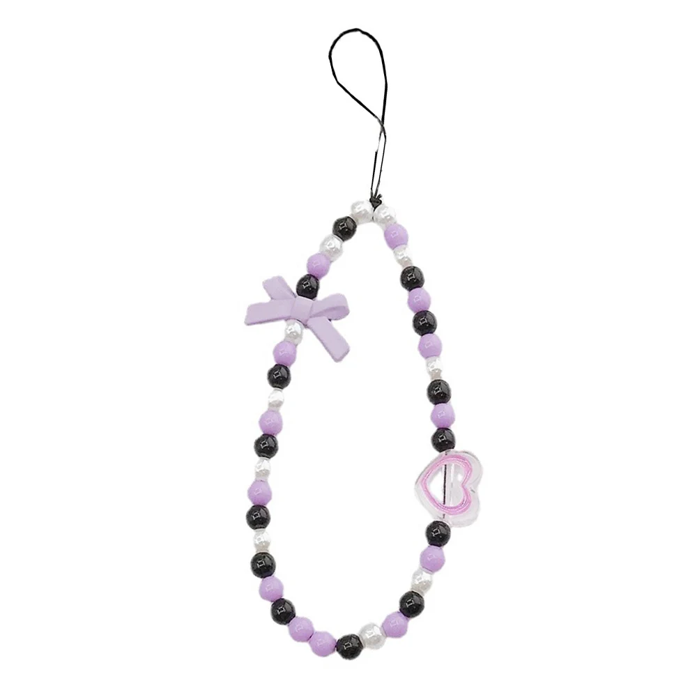 Cute Bear Bow Knot Mobile Rope Keychain Lanyard Phone Beaded Chain Handstring Pendant Wallet Strap Short Anti Drop Acrylic