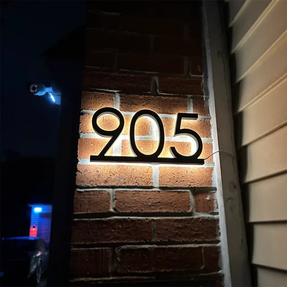 Modern Residential LED House Number Light Outdoor Waterproof Home Hotel Door Plates Metal Illuminated Letter Sign Address Plaque