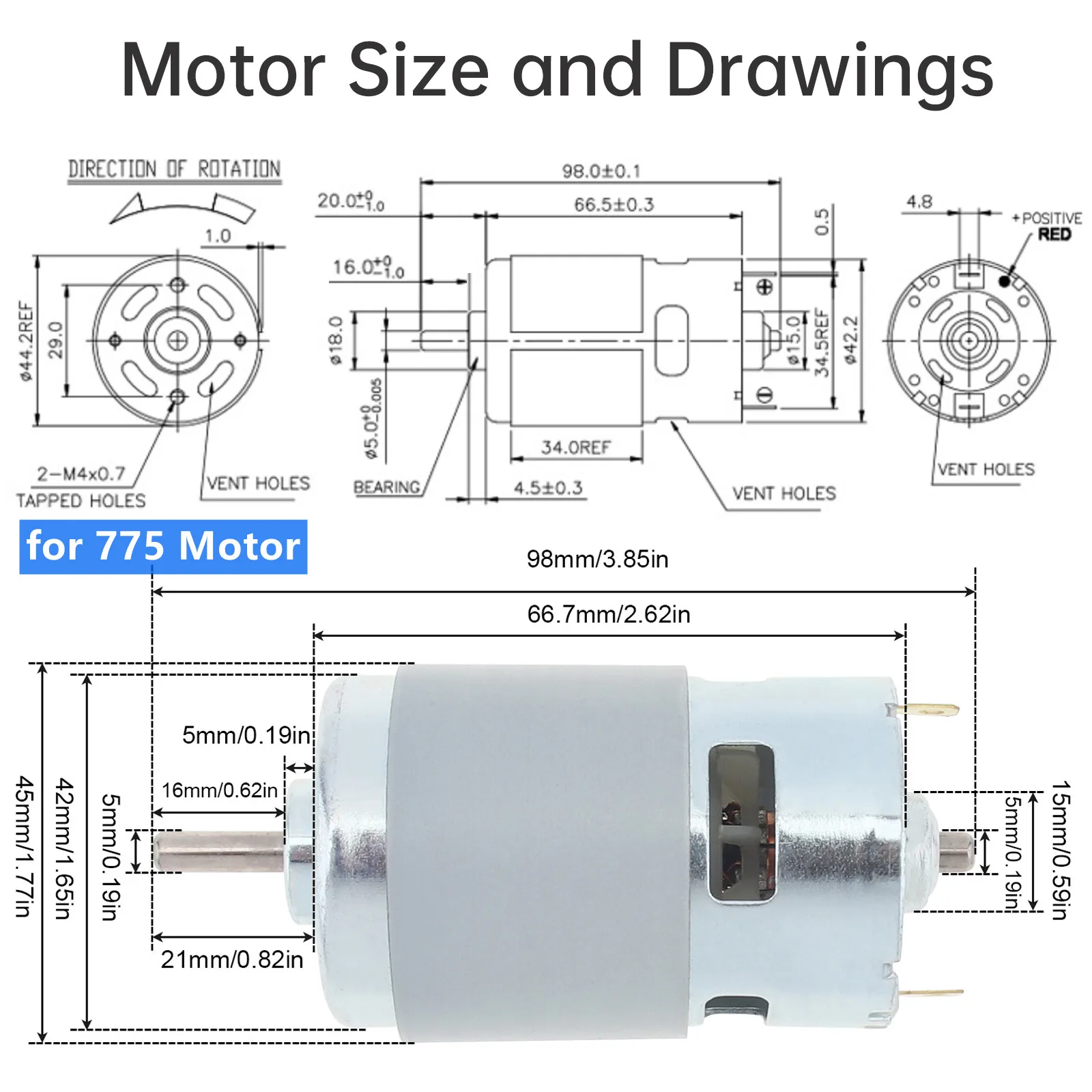 RS775 795 895 DC Motor 12V 3000-6000RPM Torque Motor for DIY Toys / Small Drill / Micro Machine with Ball Bearing and Fan Blades