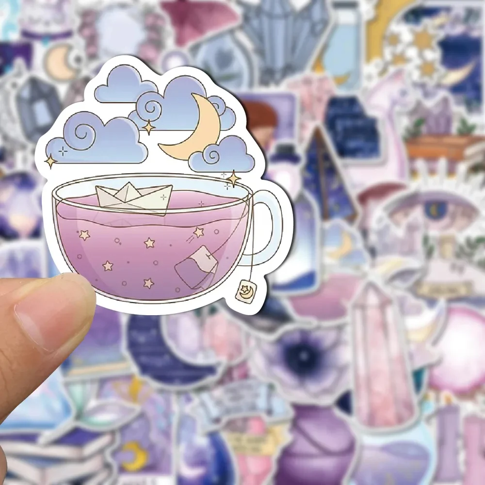 

10/30/50pcs Purple Magic Moon Stickers Art Crystal Cartoon Sticker for Scrapbooking Guitar Luggage Bike Ins Style Decals Toys