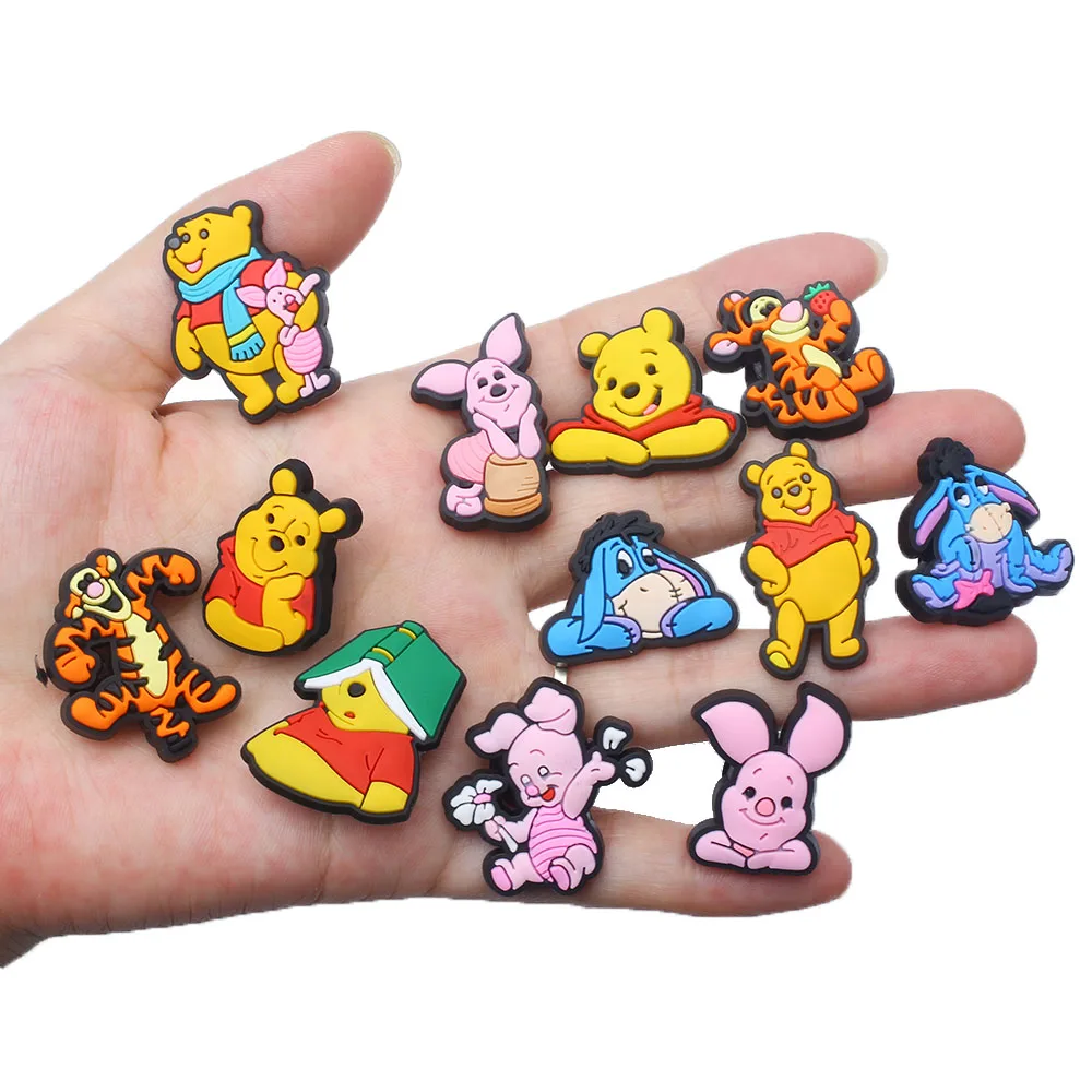 Winnie the Pooh Cartoon Cute  PVC Shoes Charm Accessories Clogs decorated wristband Children\'s Party Christmas