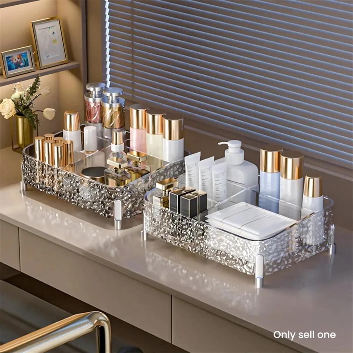 

Настольный органайзер для косметики ABSF с принтом «Ледник» на ножках, прозрачный, с отделениями для помад, для хранения косметики, модель B