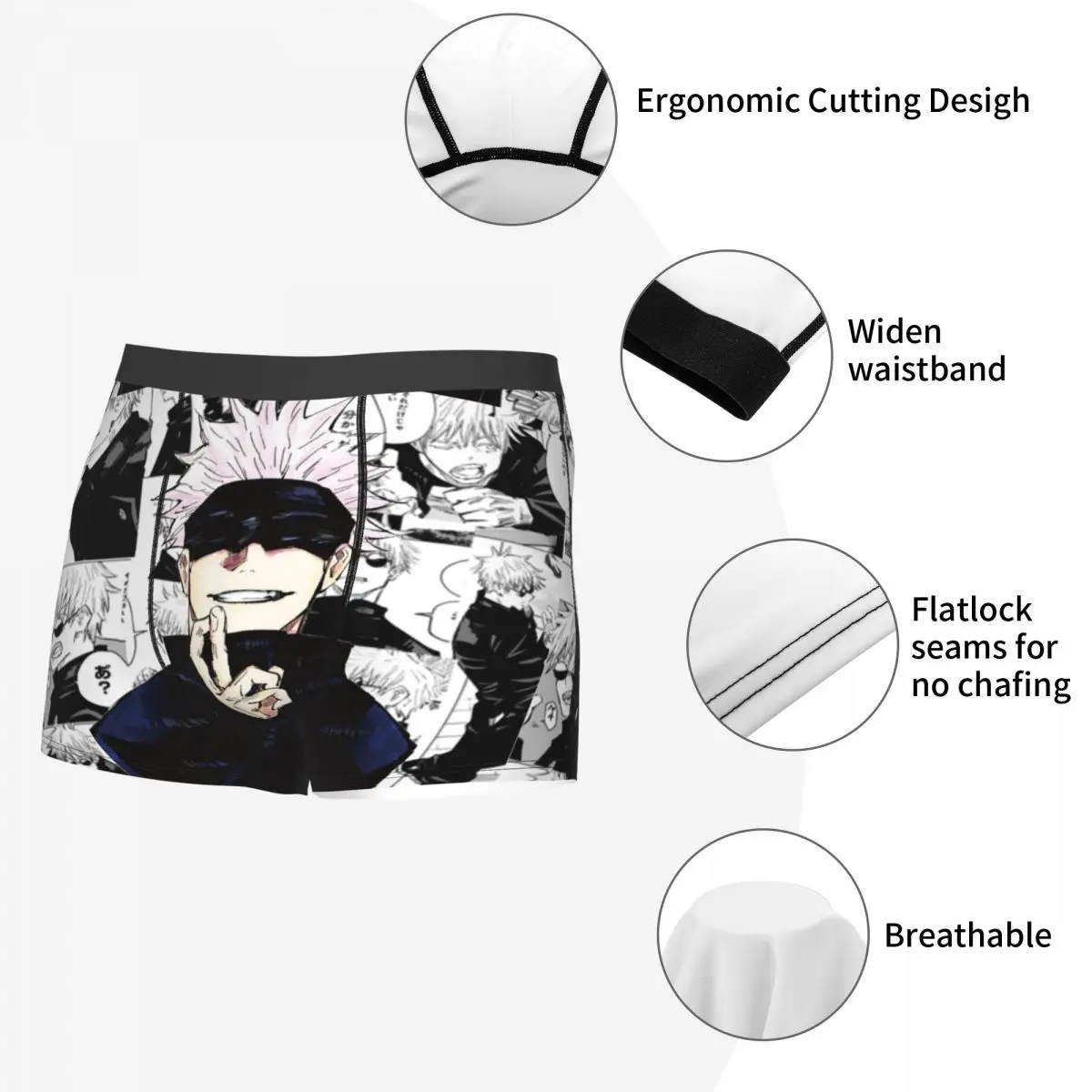 Men\'s Gojo Satoru Collage Manga Boxer Briefs Shorts Panties Soft Underwear Anime Male Sexy Plus Size Underpants