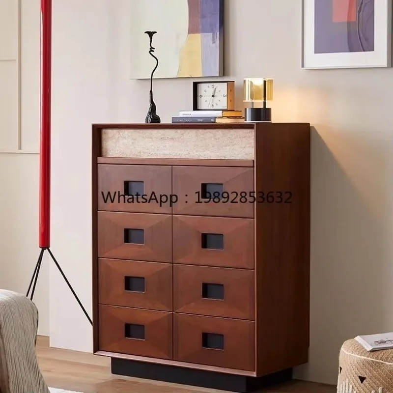 LYY Solid Wood Five-Drawer Cabinet Living Room Bedroom Retro Wall-Mounted Storage Bedside Storage TV Side Cabinet