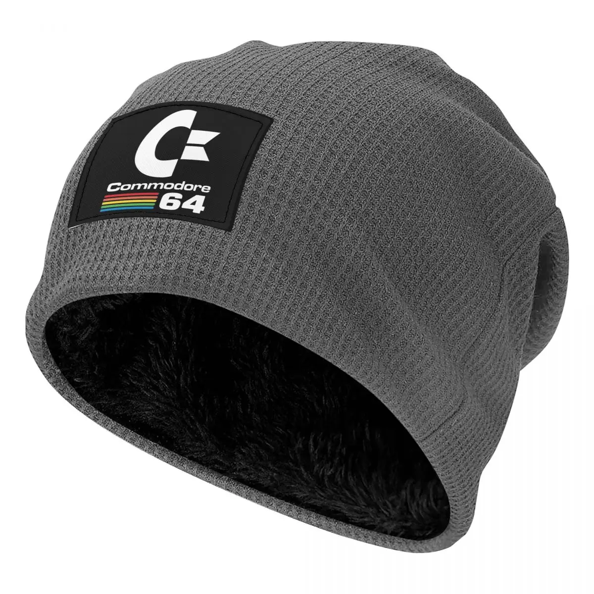 Commodore 64 Waffle Knit Fleece Lined Beanie with PU Leather Patch Unisex Warm Winter Soft Cap