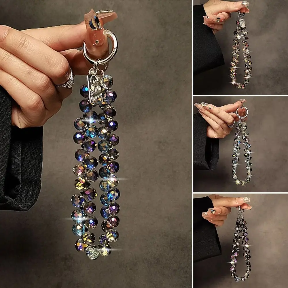 Stylish Glitter Crystal Bead Pendant Detachable Colorful Crystal Bead Keychain Transparent Wrist Crystal Chain for Women Girls