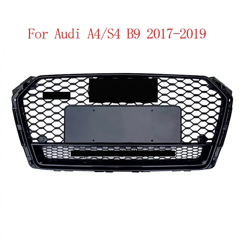 

For RS4（Quattro） Style Front Sport Hex Mesh Honeycomb Hood Grill Gloss Black For Audi A4/S4 B9 2017 2018 2019