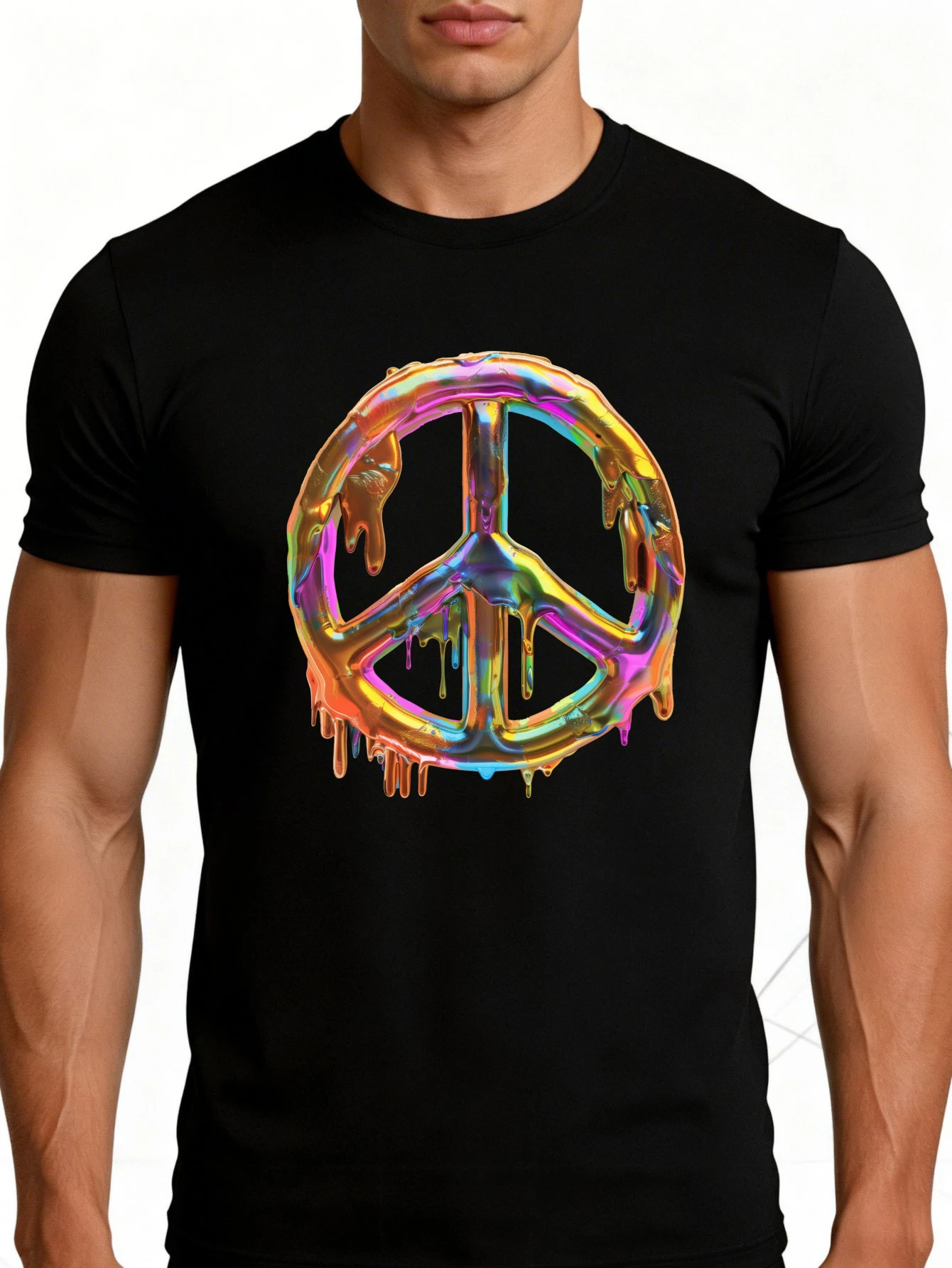 Colorful Peace Sign Men's T-Shirt Rainbow Drip Design Summer Casual Wear Gift for Him