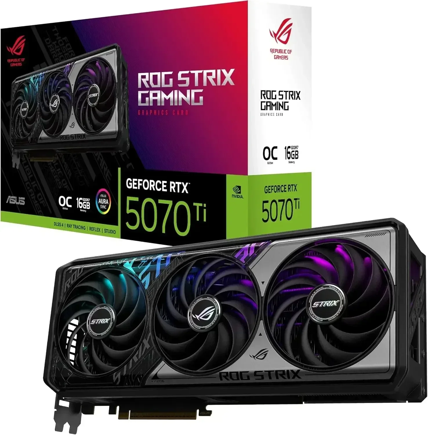 اشترِ بطاقة الرسومات ASUS ROG Strix GeForce RTX 5070 Ti OC Edition سعة 16 جيجابايت GDDR7 الجديدة المباشرة (PCIe 5.0، HDMI/DP 2.1، 3.2 فتحة، Axial-te