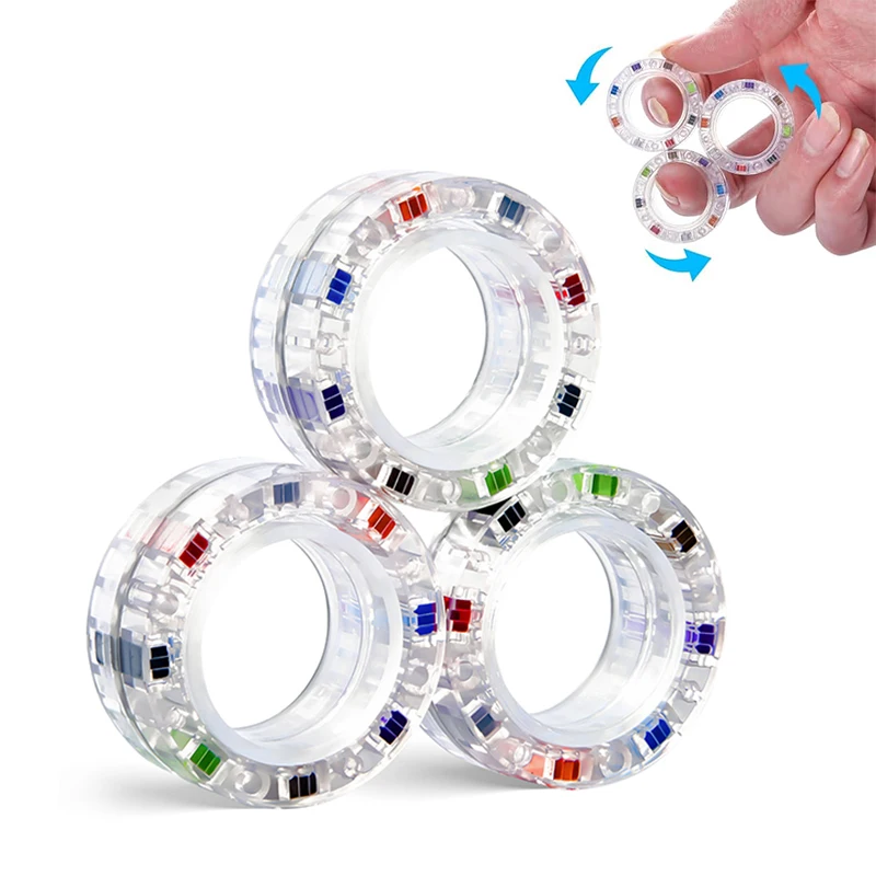 3 قطعة حلقات مغناطيسية شفافة ببصمة الإصبع ألعاب متململة للبالغين والأطفال هدية حلقات دوارة لعلاج تخفيف القلق