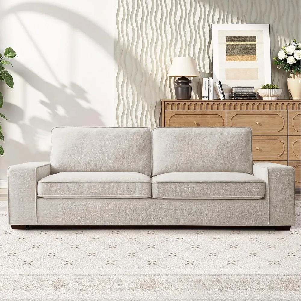 

88.58 Modern Sofa for Living Room, Chenille Couch with Removable Cover & Spring Cushions, Solid Wood Frame, Easy Assembly