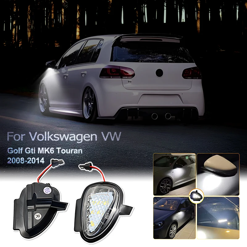

2pcs White LED Under Side Rearview Mirror Light Puddle Courtesy Lamp 6R0945291 For Volkswagen VW Golf Gti MK6 Touran 2008-2014