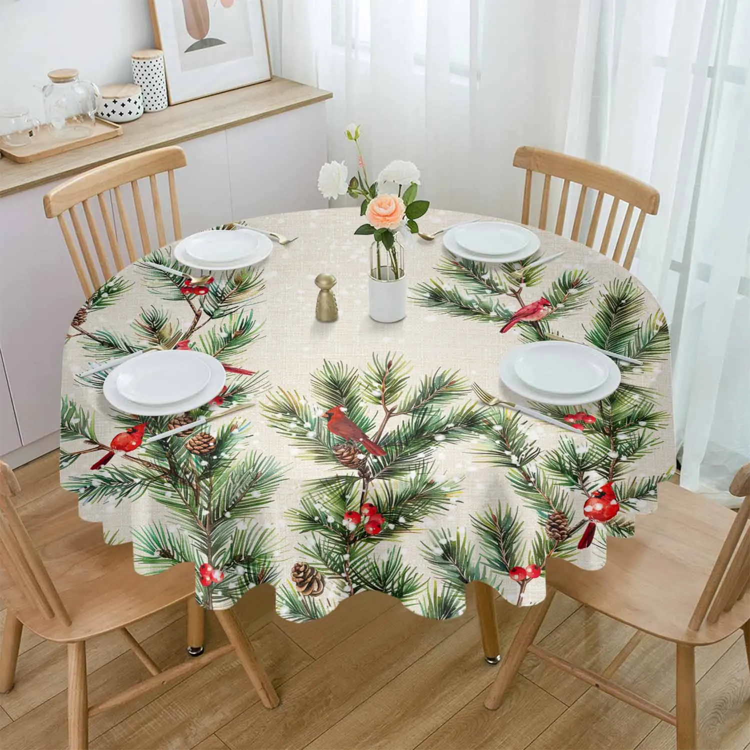 Christmas Pine Needles With Berries Waterproof Tablecloth Wedding Holiday Table Cloth Kitchen Dining Table Cover Picnic Mat